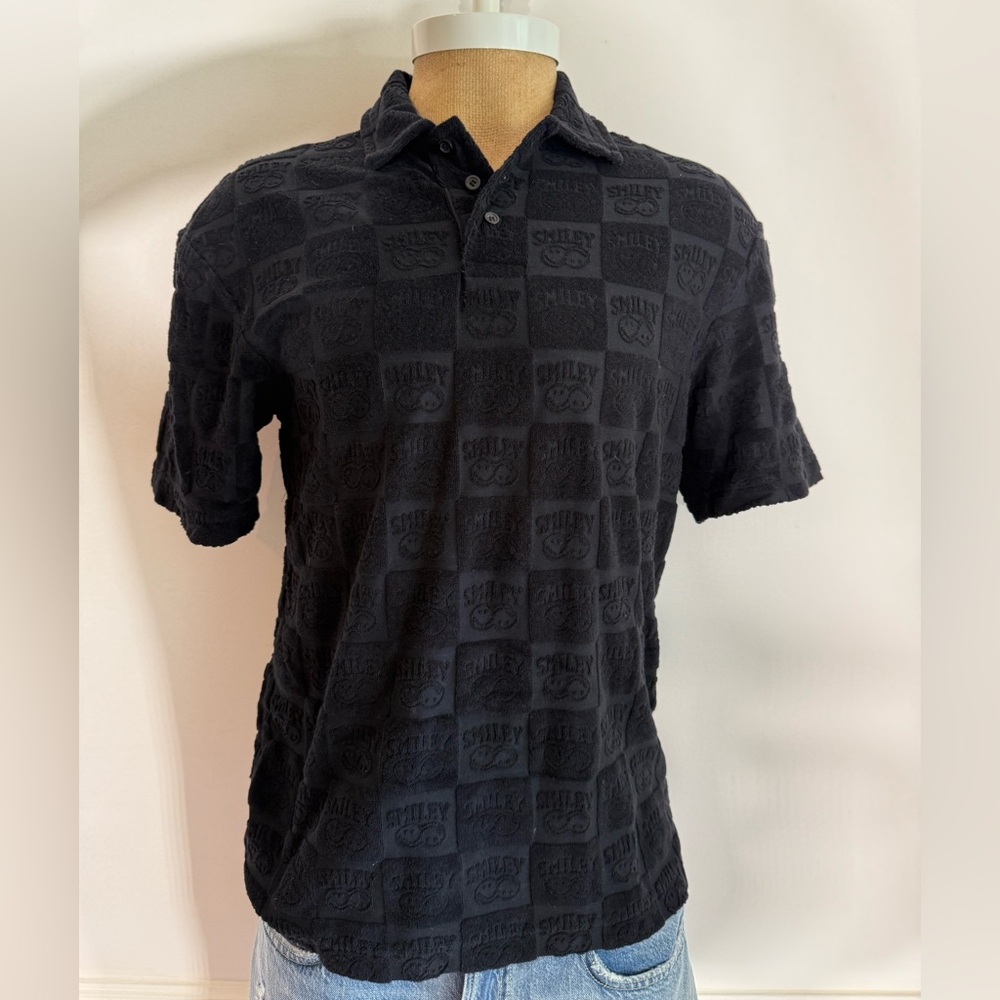 H&M Black Polo Shirt with Geometric Pattern